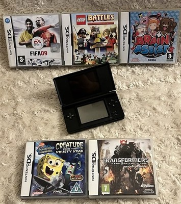 Nintendo DS Lite Schwarz + 5 Spiele & USB Ladegerät - Getestet Funktioniert Transformers