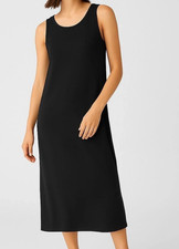Eileen Fisher Black Midi Dress S Viscose Stretch Jersey, Sleek Lines, MachWashbl