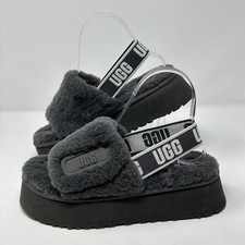 UGG Oh Fluffita Platform Slingback Slides Gray Shearling Sandals Womens 7
