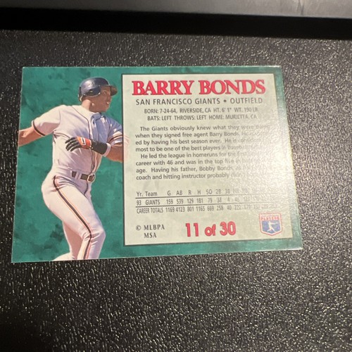 1994 Post Collection Barry Bonds #11 Of 30 Baseball Card - Picture 4 of 4