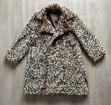 Vintage Excelled Collection Faux Fur Leopard Print Coat Sz M