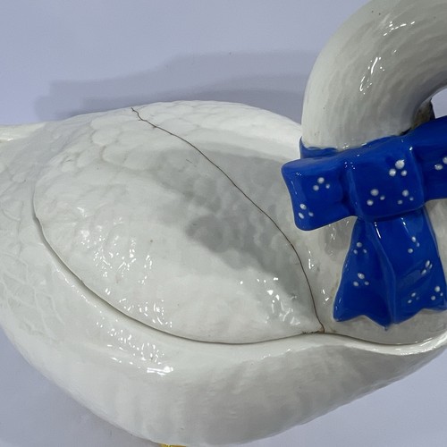 VTG Goose/Duck Cookie Jar Sittre Ceramic 1984 Blue White Dots Bow Cottagecore SM - Picture 5 of 5