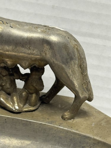 Statua lupo capitolina Romolo e Remo posacenere ricordo metallo vintage - Foto 10 di 12