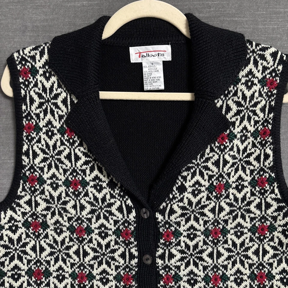 Винтажный свитер жилет Talbots S черная шерсть нордическая снежинка праздник Рождество 90-е - Изображение 2 из 4