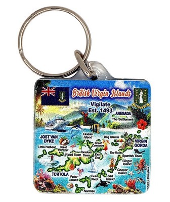 BRITISH VIRGIN ISLANDS MAP ACRYLIC SQUARE KEYCHAIN 1.5'' X 1.5''