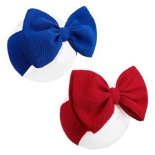 6" 4th of July Baby Headbands, Red Hair Bow Blue Baby Girl Elastic 6 "Red Blue
