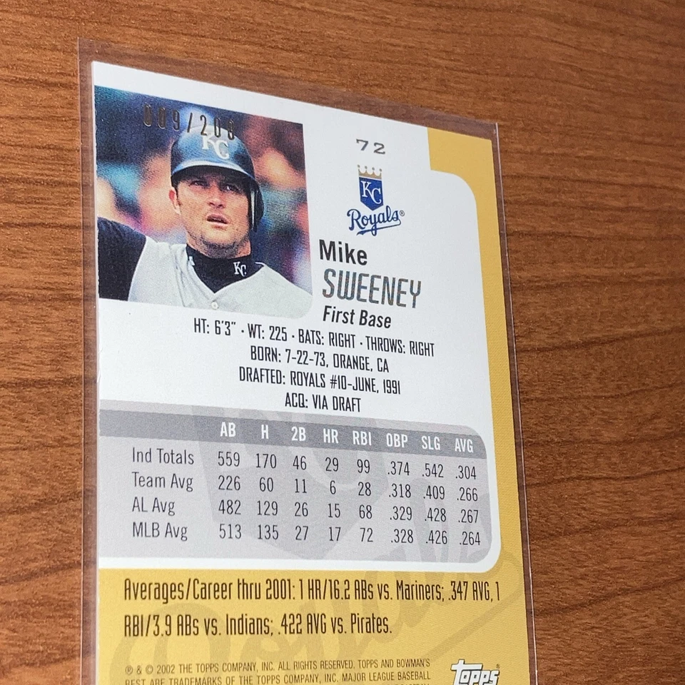2002 Bowman's Best Red SP Serial #/200 Mike Sweeney #72 MINT - Image 4 of 4