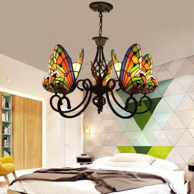 Butterfly Glass Shades Chandelier Fixture Tiffany Metal Hanging Lamp Kids  Room