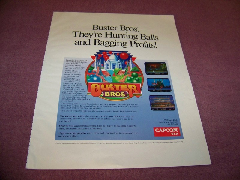 Vintage Arcade Game Ad 1989 Buster Bros. Capcom USA