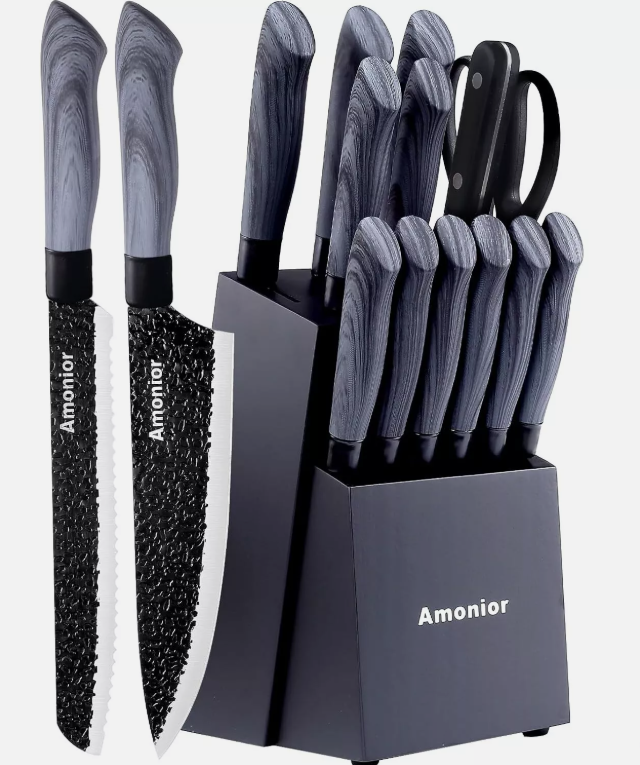 Knife Set, 15-Piece Kitchen Knife Set with Block Wooden German Stainless Steel-image
