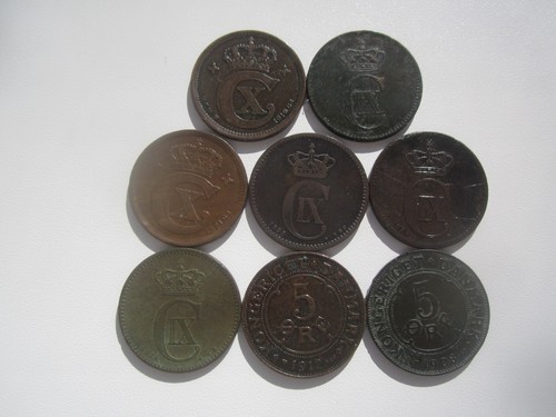 8x 1874-1921 DENMARK 5 ORE