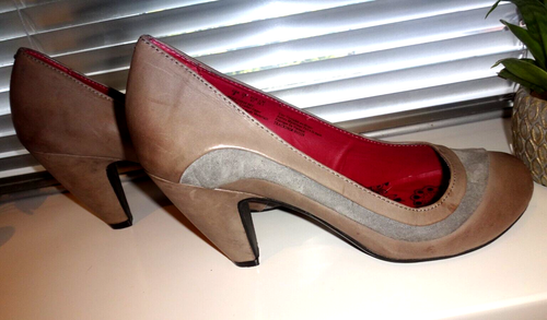 Hush Puppies Curved Heel Grey & Taupe Shoes Size UK 7 High Suede &Leather Court - Picture 6 of 15