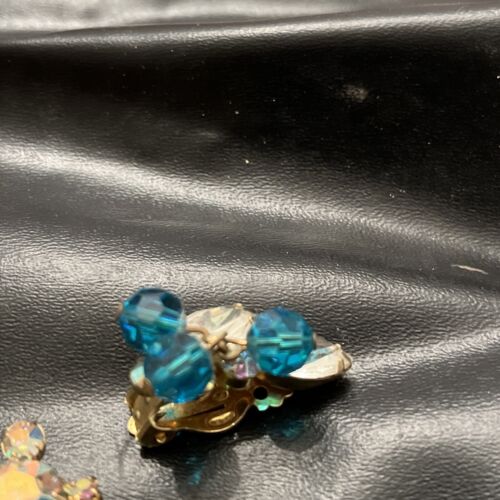 Vintage Brosche und Ohrringe Set Aqua Blau Eis Strass Clip On - Bild 6 von 13