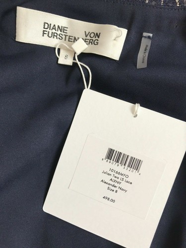 $498 NWT DVF Julian Two LS Lace Alexander Wrap Navy Dress sz 2; sz 8 - Picture 14 of 15