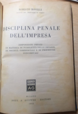 Rovelli Strafrechtliche Disziplin des Unternehmens Giuffrè 1953