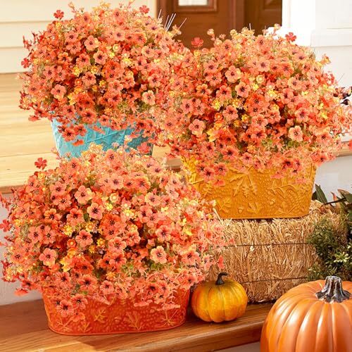 Artificial Fall Flowers for Outdoor Decor Fake Mums, 16 PCS Faux Mums
