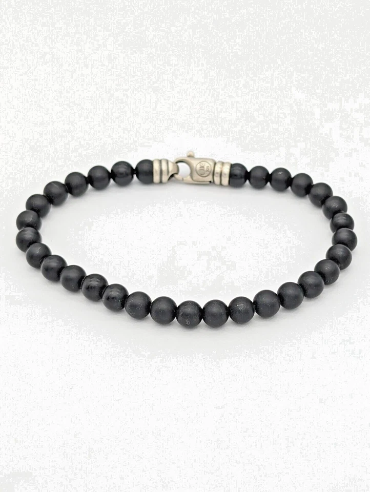 Pulsera de cuentas mate de ónix negro para hombre de plata de ley hecha a mano joyería espiritual Foto 4 de 4