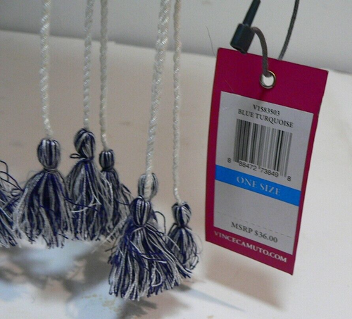NWT Vince Camuto Blue Turquoise Blue Off white Tassels Viscose One Size - Picture 11 of 11