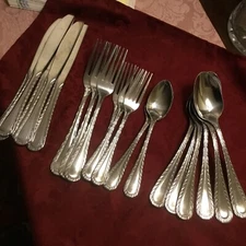 Vtg Gibson Stnls WEAVE Pattern Flatware Svc for 3 +lot-Spoons-Forks-Knives-19 pc