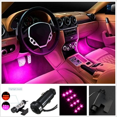 12 Led Car Auto Interior Atmosphere Footwell Lights Decor Purple Pink Lamp Light Ebay