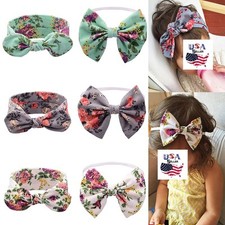 Newborn Baby Toddler Girls Floral Top Knot Big Bow Turban Headbands Headwraps