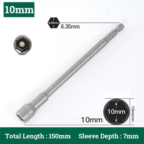 Magnetic Nut Driver Socket Set 150mm Long Impact Drill Bit 1/4" Hex 5mm to 19mm - Picture 13 of 22