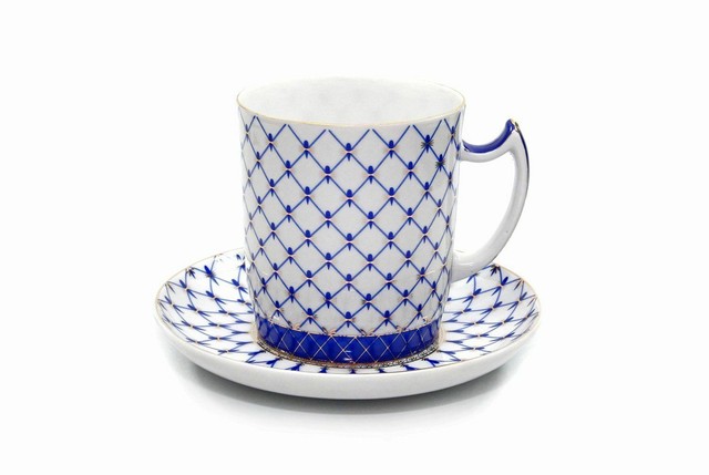 Mugs SET of 2 Lomonosov Tea Cups Russian Saint Petersburg Cobalt Blue Net