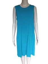 Eileen Fisher Womens Sleeveless Teal Shift Dress Drop Waist Knee Length Small