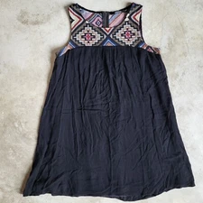 Doe and Rae Tank Top Blouse Women's Large Black and Aztec Embroidery Zip-up Back