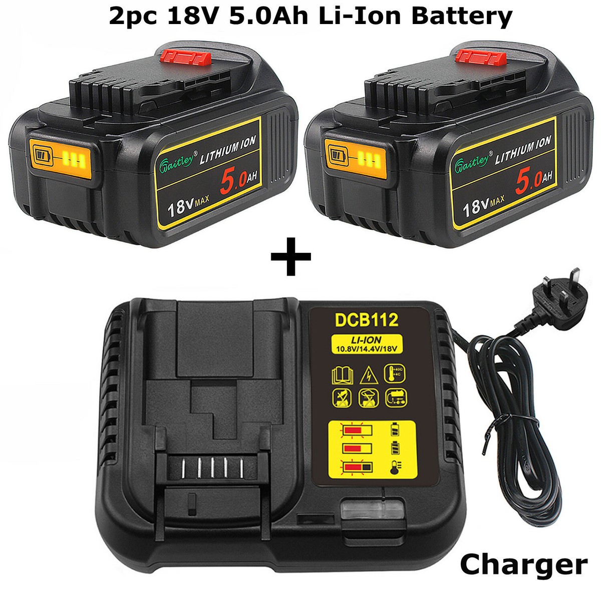 2 Pack Replacement For Dewalt Battery 18V 5Ah DCB184 DCB182