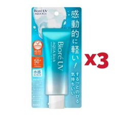 3pcs Kao Biore UV Aqua Rich Watery Sunscreen 70g SPF50+/PA++++ from Japan