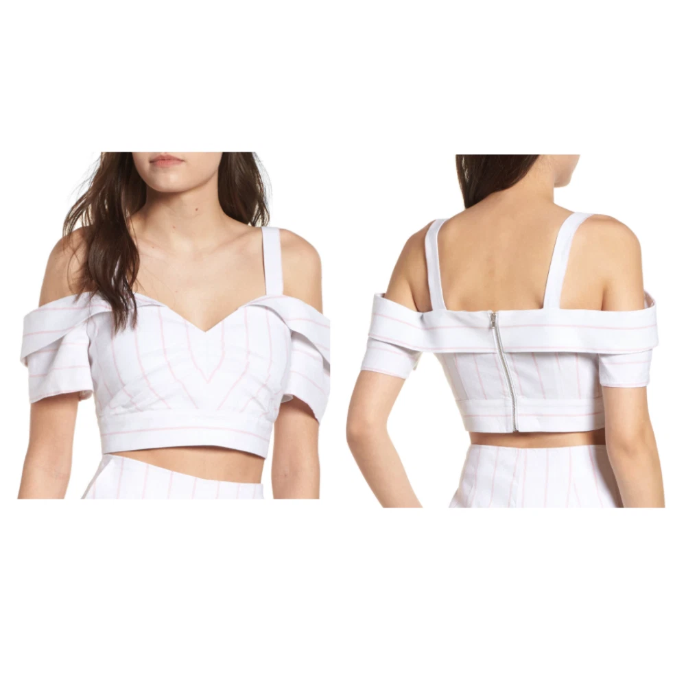 White cold shop shoulder crop top