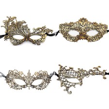 4Pcs Women Girls Venetian Gold LaceMask Party Masquerade Mardi Gras Eye Mask Set