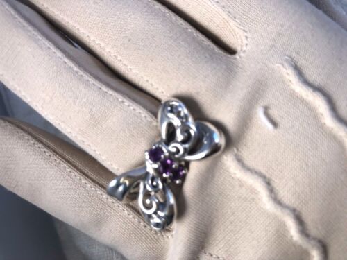CAROLYN POLLACK STERLING SILVER AMETHYST BOW RING, SIZE 7  (M810-1117) - Picture 1 of 8