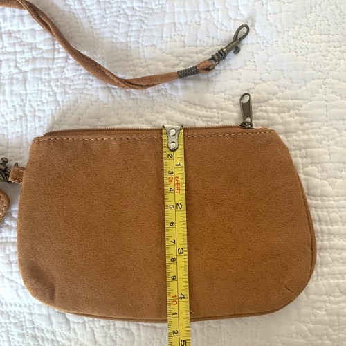 Bolso de mano de 3 piezas Coldwater Creek terroso caramelo imitación gamuza cocodrilo monedero espejo - Imagen 12 de 13
