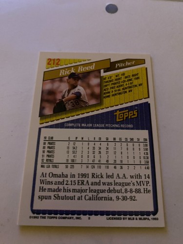 1993 Topps - Gold #212 Rick Reed - Bild 2 von 2