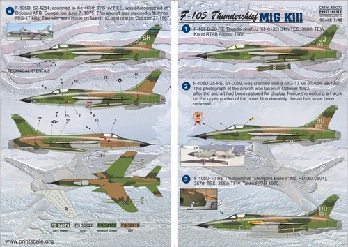 Stampa scala 48-070 decalcomanie per aereo 1:48 F-105 fazzoletto decalcomanie acquascivolo - Foto 4 di 12