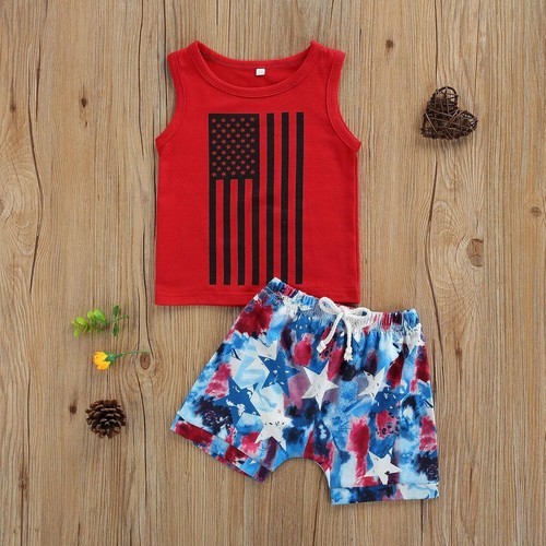 Toddler Baby Boy 4th of July Outfit Sleeveless Shirt Elastic Shorts Outfits Sets - Picture 11 of 12