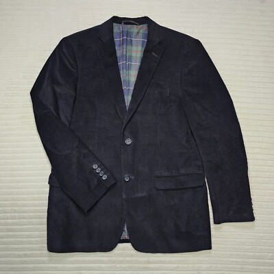 Corduroy Blazer Coat Jacket Men's 40 R Black Plaid Lining Elbow Patch U.S. Polo