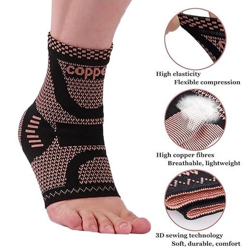 Ankle Brace Support Copper Compression Sleeve Plantar Fasciitis Pain Relief Sock - Picture 12 of 21