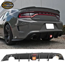 Fits 15-23 Charger SRT Rear Bumper Diffuser Valance W/ Red 3rd LED Brake Light