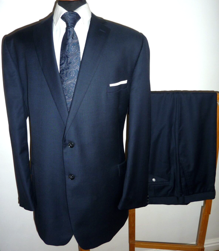 Men's DANIEL HECHTER Blue 2 Piece Pure Wool Suit 52 L Jacket Trousers W 46 L 31