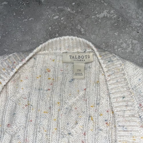 Talbots Cable Knit Cotton 3/4 Sleeve Sweater Pullover Ivory Speckle Plus 2X - Picture 9 of 10