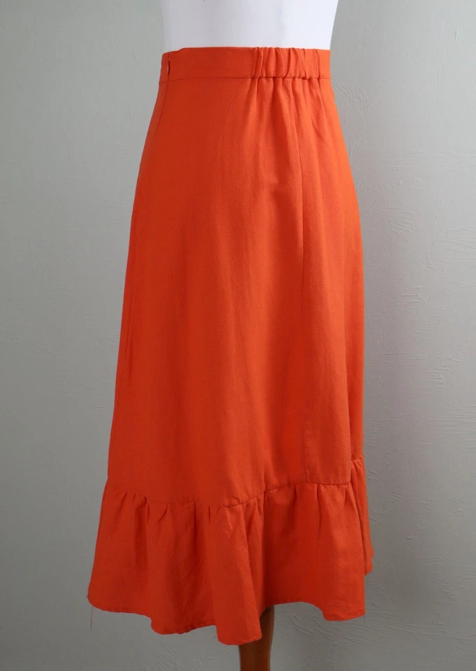 ANTHROPOLOGIE $139 O.P.T Solid Orange Flax Flounce Hem Midi Skirt Size XS - Image 4 of 4