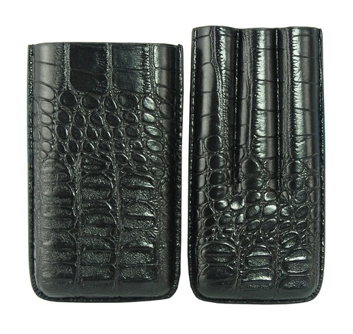 PU Leather Case Cigar Storage Carry Travel Case with Cigar Cutter BLACK Croc 43b - Picture 4 of 7