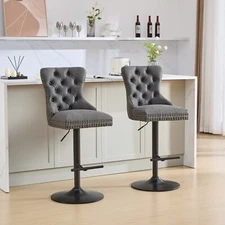 2 Set PU Swivel Bar Stool 25-33" Adjustable Counter Height Barstools Chair Black