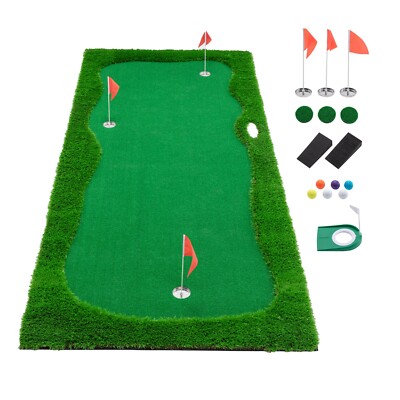 Golf Putting Green Mat with 3 Holes 3 Flags for Indoor Outdoor Putting Practice