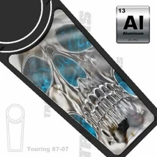 METAL Gas Tank Dash Console Insert for 87-07 Harley Touring SKULL BLUE FLAME I
