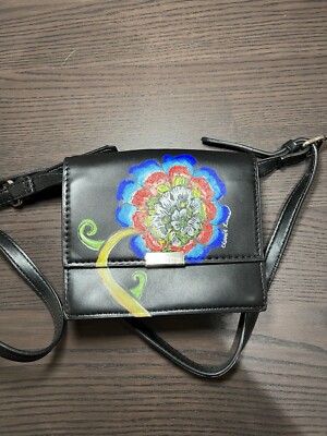 Zara Trafaluc Hand-Painted Black Mini Cross Body Purse