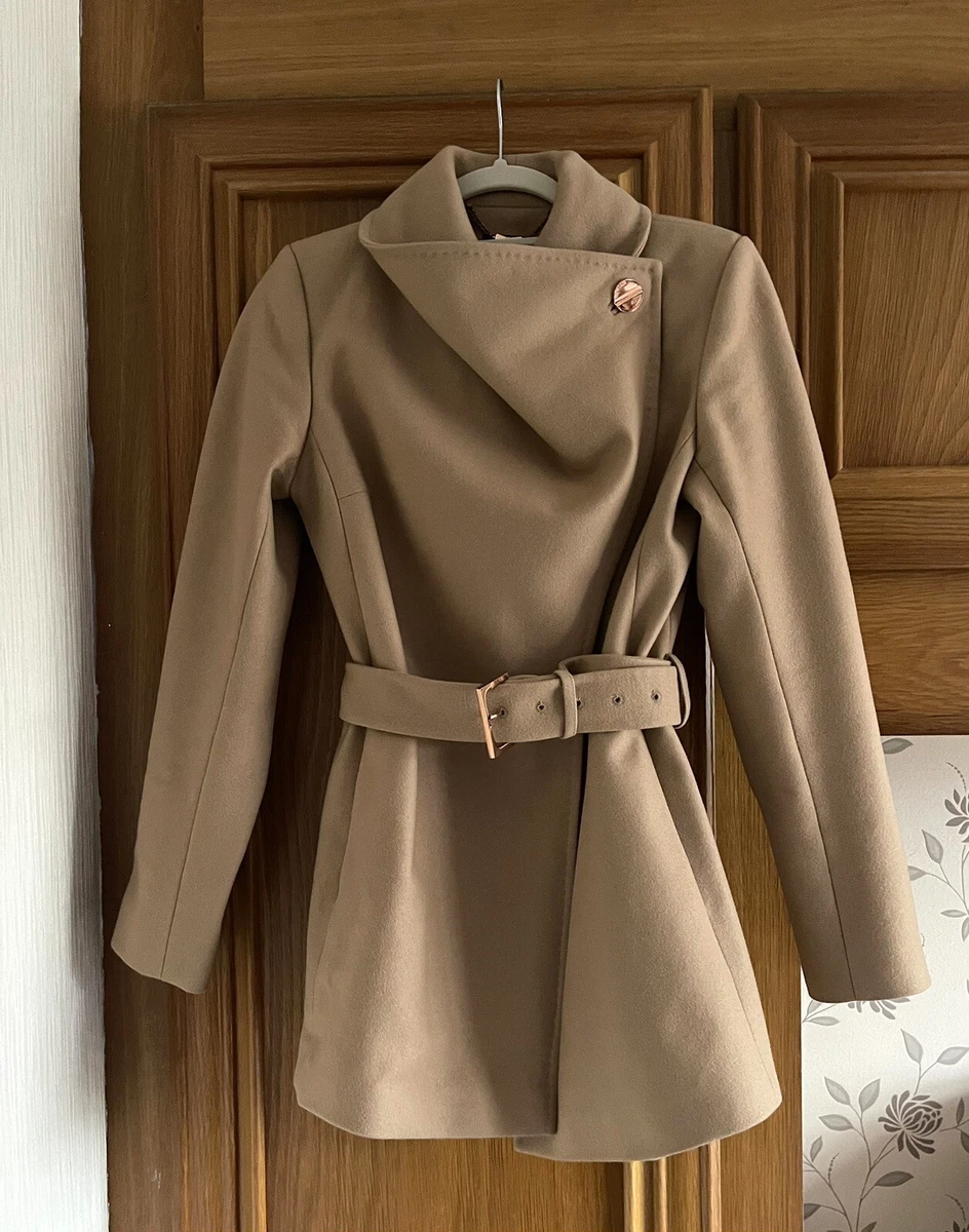Ted baker short clearance wrap coat camel